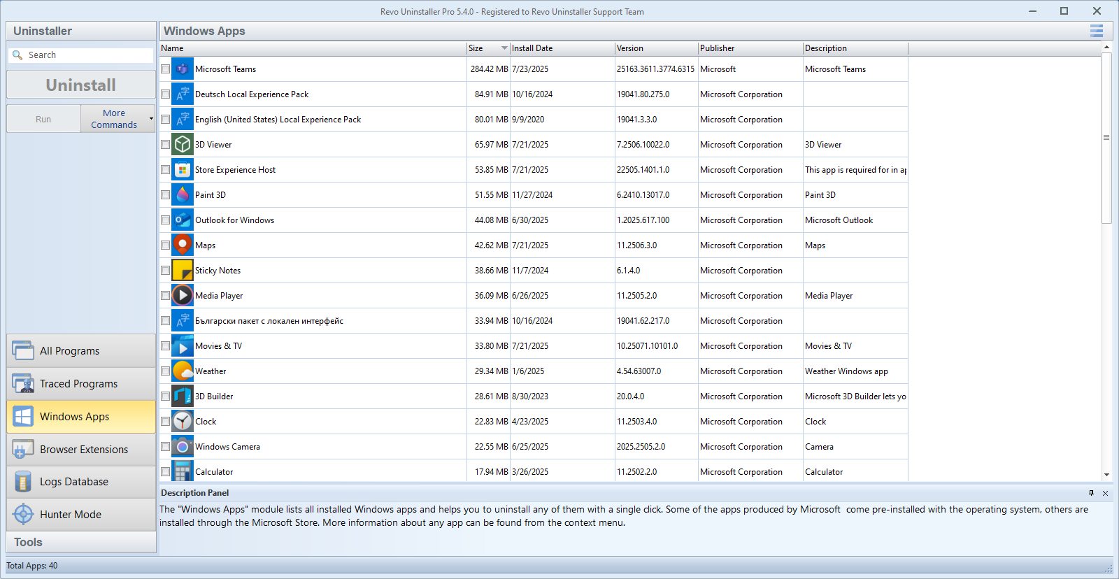 Revo Uninstaller: Windows Apps module